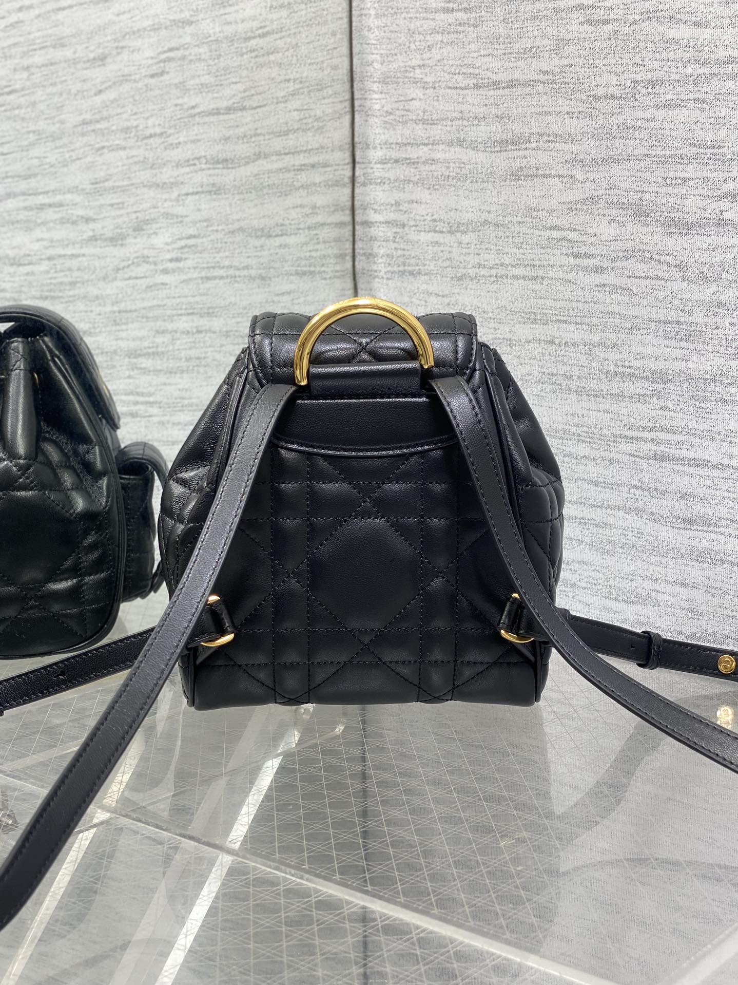 Small Dior Caro Backpack Black Macrocannage Lambskin